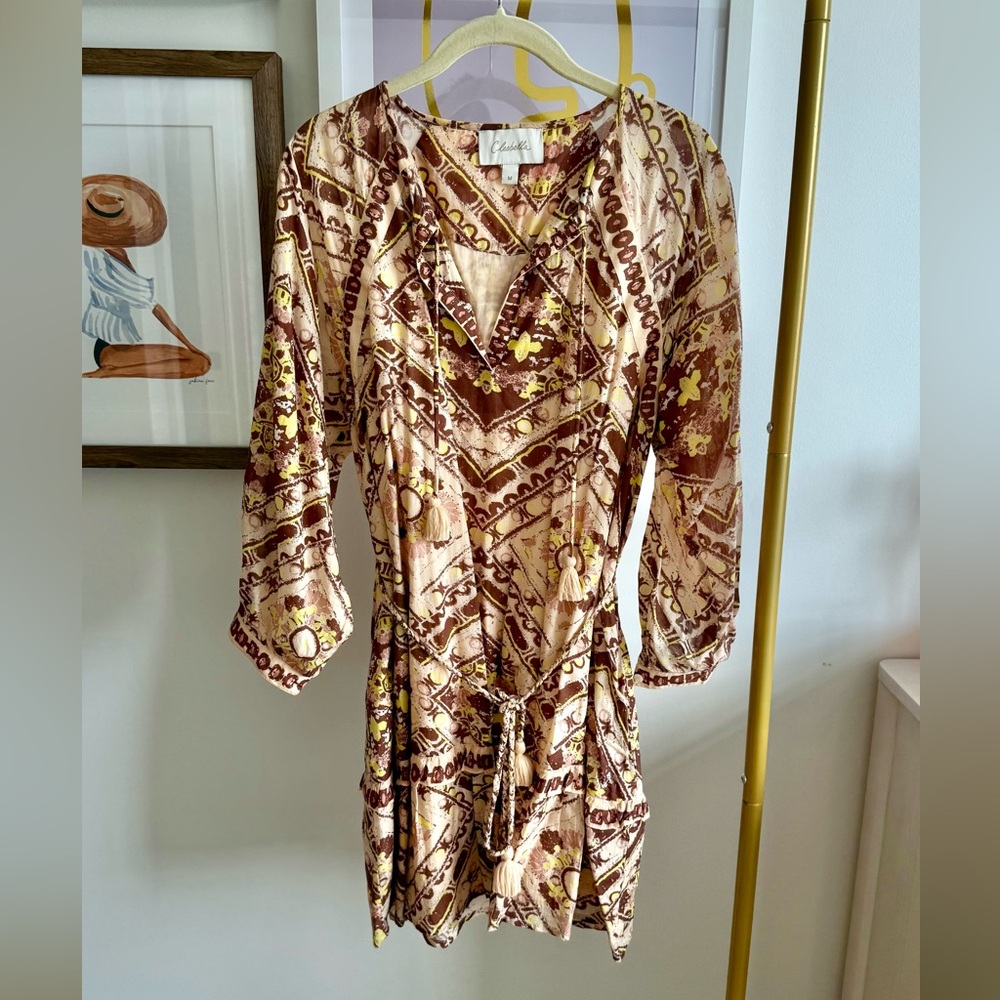 Cleobella • organic cotton mini dress • brown yellow tan • M